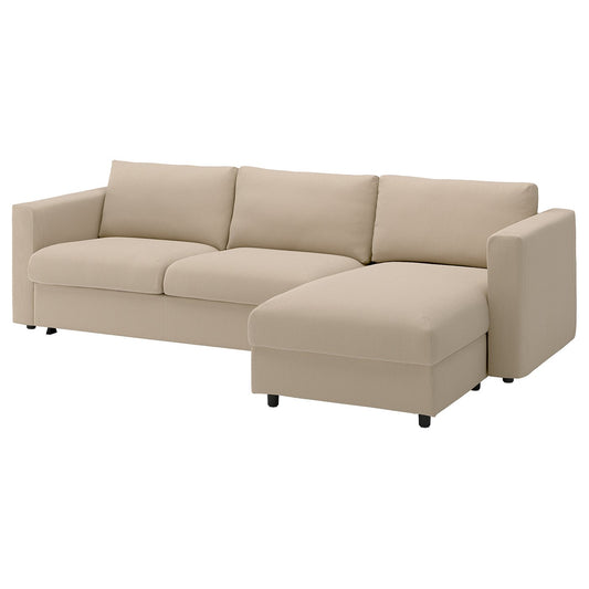 VIMLE 3-seat sofa-bed with chaise longue, Kelinge beige, 271 cm
