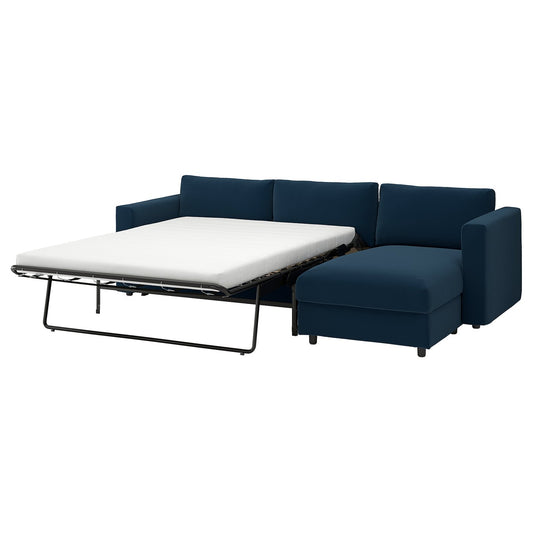 VIMLE 3-seat sofa-bed with chaise longue, Kelinge dark blue, 271 cm