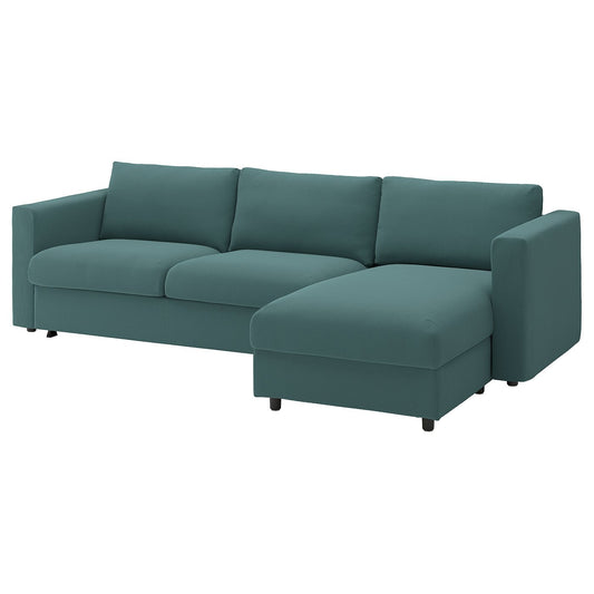VIMLE 3-seat sofa-bed with chaise longue, Kelinge grey-turquoise, 271 cm