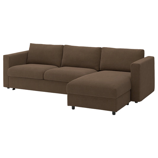 VIMLE 3-seat sofa-bed with chaise longue, Mosshed dark brown, 271 cm
