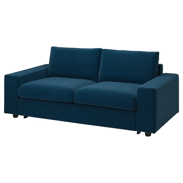 VIMLE 2-seat sofa-bed, with wide armrests/Djuparp dark green-blue, 204 cm
