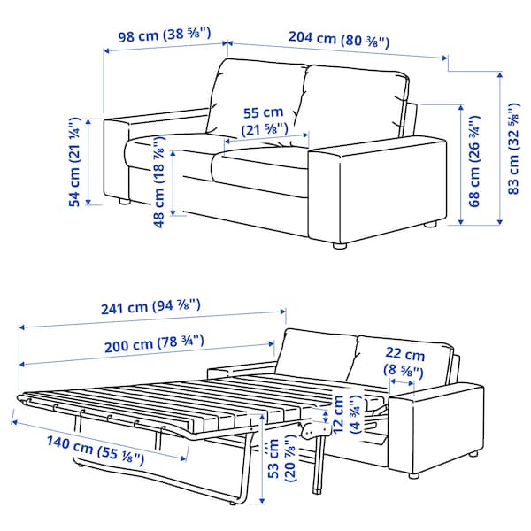 Ikea VIMLE - 2-seater sofa bed, with wide armrests/Hallarp grey ,