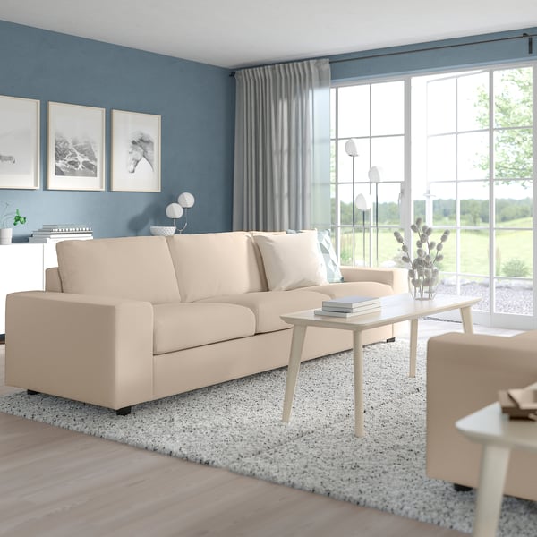 VIMLE - 3-seater sofa bed, with wide armrests/Hallarp beige ,