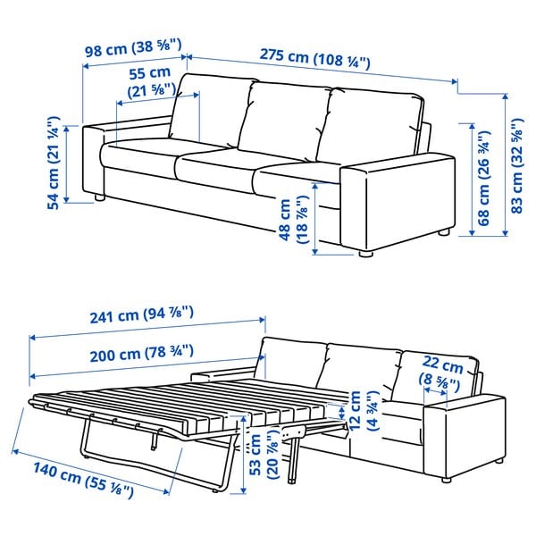 Ikea VIMLE - 3-seater sofa bed, with wide armrests/Hallarp grey ,