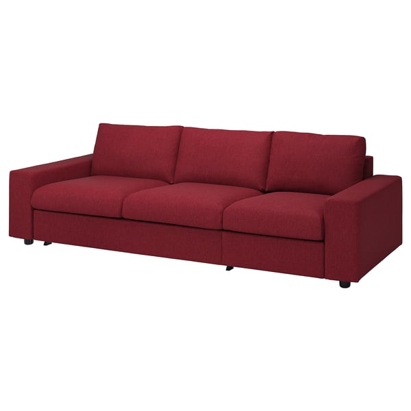 VIMLE 3-seat sofa-bed, with wide armrests/Lejde red/brown, 275 cm