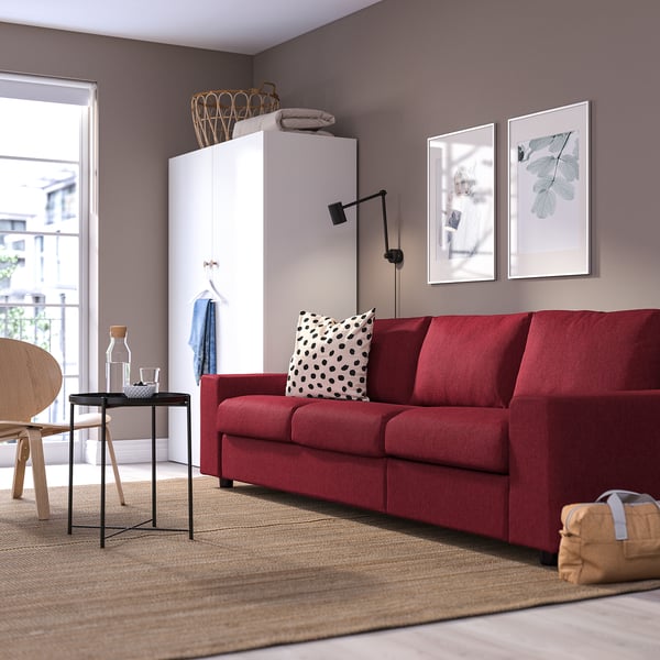 VIMLE 3-seat sofa-bed, with wide armrests/Lejde red/brown, 275 cm