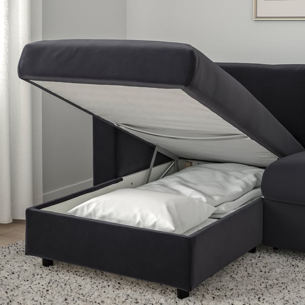 VIMLE - 3-seater sofa bed with chaise-longue/Djuparp dark grey ,