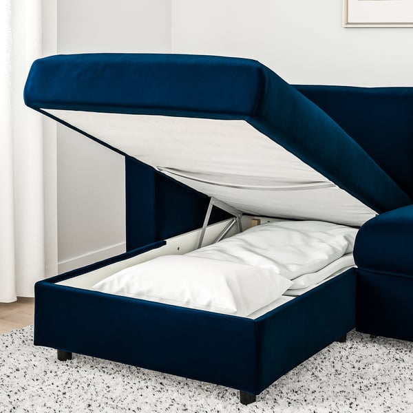 VIMLE 3-seat sofa-bed, with chaise longue/Djuparp dark green-blue, 271 cm