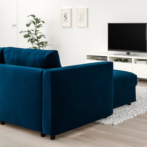 VIMLE 3-seat sofa-bed, with chaise longue/Djuparp dark green-blue, 271 cm