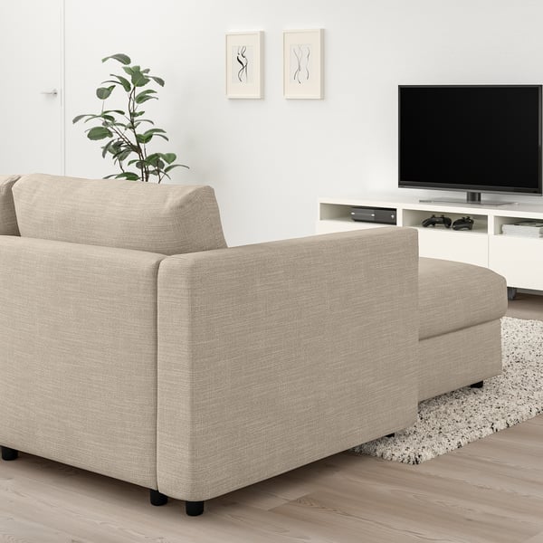 VIMLE 3-seat sofa-bed, with chaise longue/Hillared beige, 200x140 cm