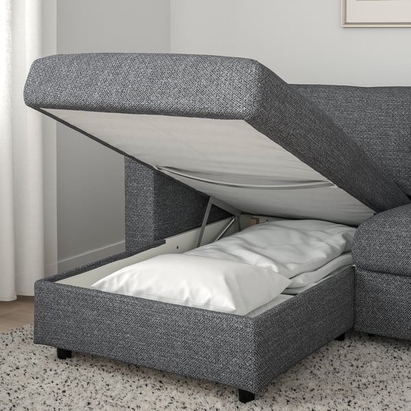 VIMLE - 3-seater sofa bed, with chaise-longue/Lejde grey/black ,