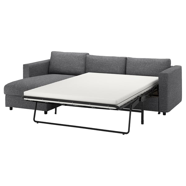 VIMLE - 3-seater sofa bed, with chaise-longue/Lejde grey/black ,