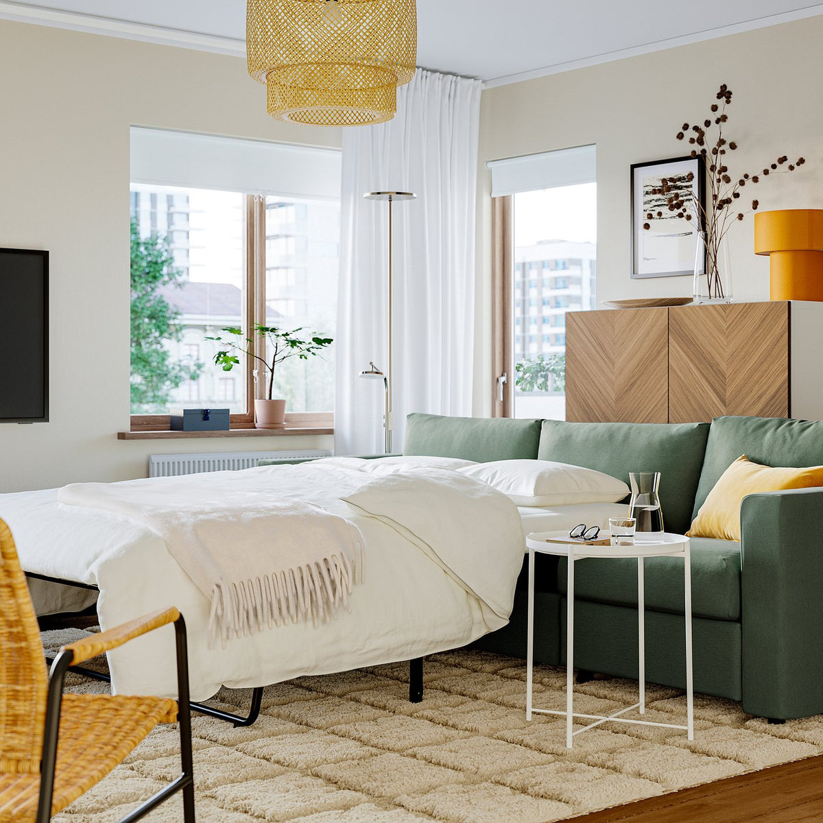 VIMLE 3-seat sofa-bed, Knäbäck grey-green, 261 cm