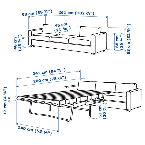 VIMLE 3-seat sofa-bed, Lejde grey/black, 261 cm