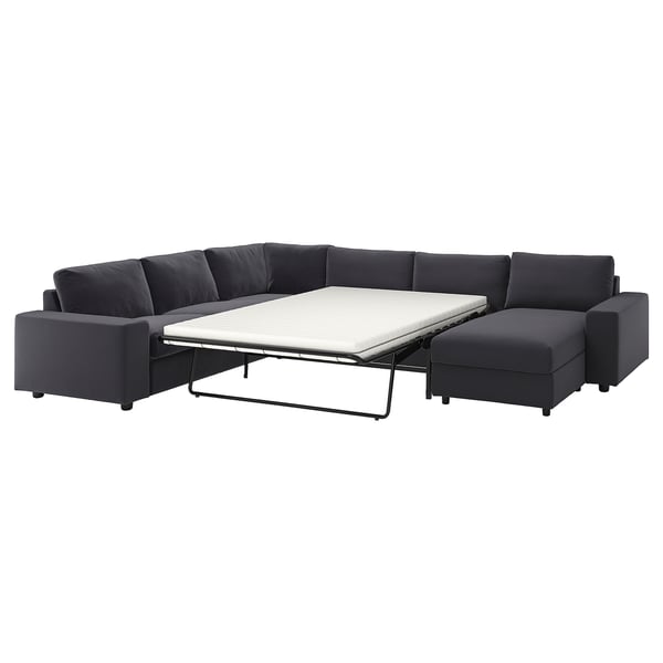 VIMLE - 5 seater ang 5 seater sofa bed/chaise-lon, with wide armrests/Djuparp dark grey ,