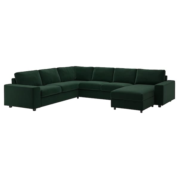 Ikea VIMLE - 5 seater ang 5 seater sofa bed/chaise-lon, with wide armrests/Djuparp dark green
