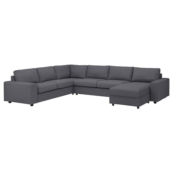 VIMLE crnr sofa-bed, 5-seat w chaise lng, with wide armrests/Gunnared medium grey