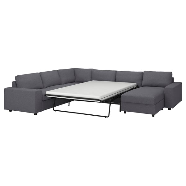 VIMLE crnr sofa-bed, 5-seat w chaise lng, with wide armrests/Gunnared medium grey