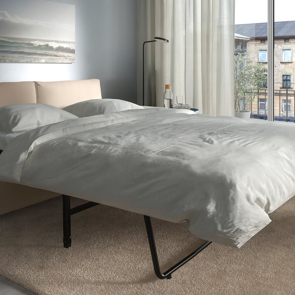 VIMLE - 5 seater ang 5 seater sofa bed/chaise-lon, with wide armrests/Hallarp beige ,