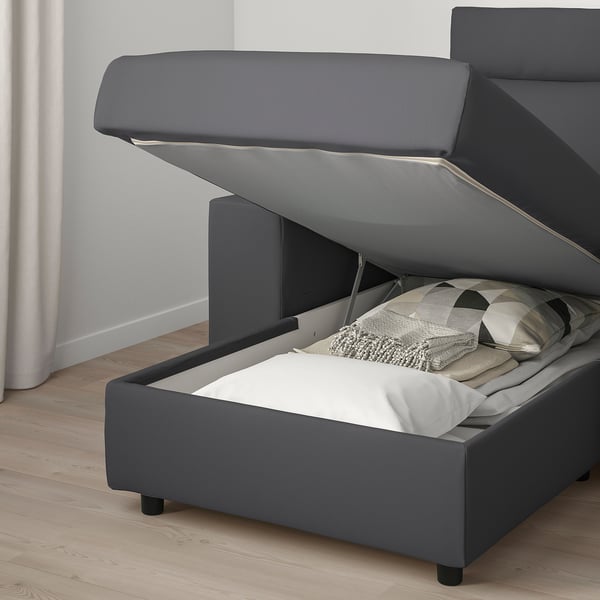 VIMLE crnr sofa-bed, 5-seat w chaise lng, with wide armrests/Hallarp grey