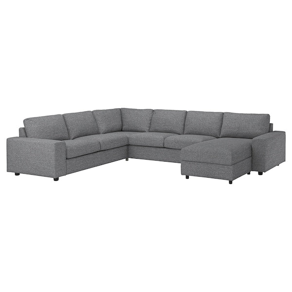 VIMLE - 5 seater ang 5 seater sofa bed/chaise-lon, with wide armrests/Lejde grey/black ,