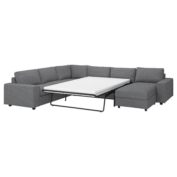VIMLE crnr sofa-bed, 5-seat w chaise lng, with wide armrests/Lejde grey/black, 200x140 cm