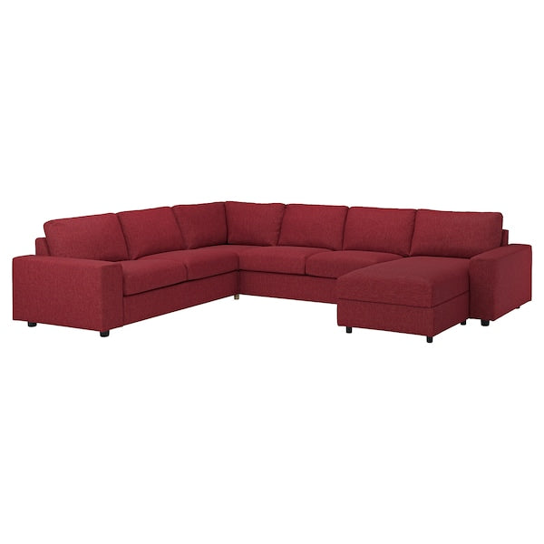 VIMLE - 5 seater ang 5 seater sofa bed/chaise-lon, with wide armrests/Lejde red/brown ,