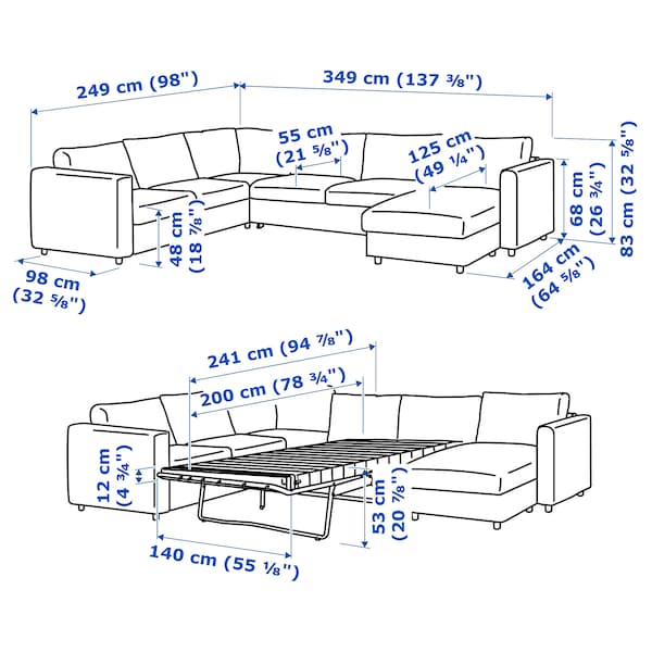 VIMLE - 5-seater sofa bed/chaise-lon ,