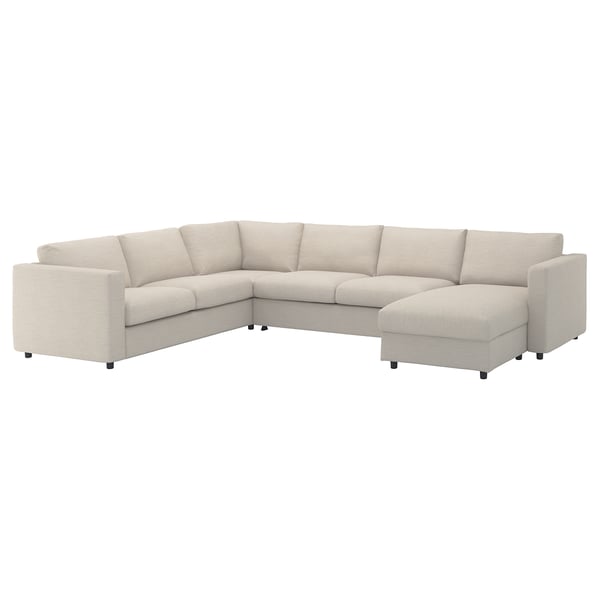 VIMLE crnr sofa-bed, 5-seat w chaise lng, Gunnared beige, 200x140 cm