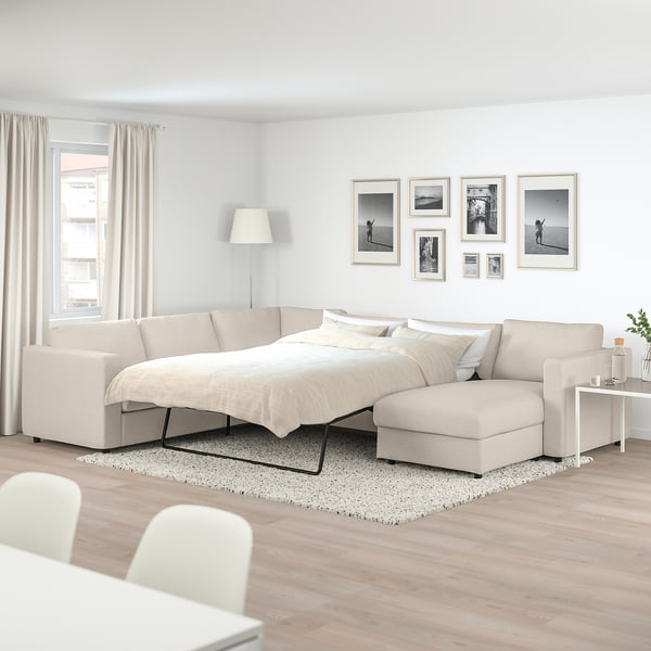VIMLE crnr sofa-bed, 5-seat w chaise lng, Gunnared beige, 200x140 cm