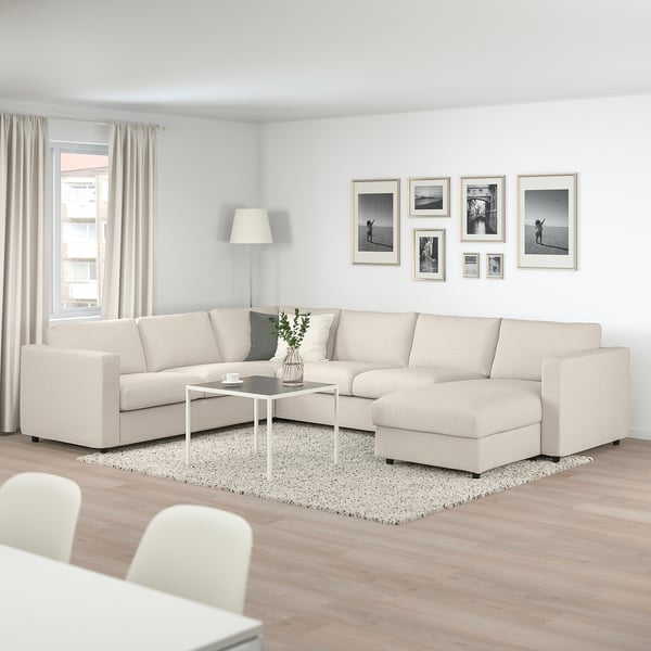 VIMLE crnr sofa-bed, 5-seat w chaise lng, Gunnared beige, 200x140 cm