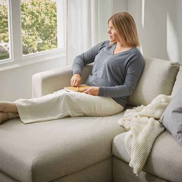 VIMLE crnr sofa-bed, 5-seat w chaise lng, Gunnared beige, 200x140 cm