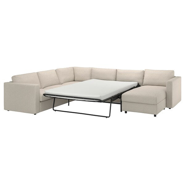 VIMLE - 5-seater sofa bed/chaise-lon, Gunnared beige ,