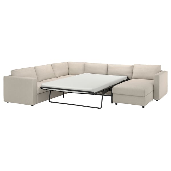 VIMLE crnr sofa-bed, 5-seat w chaise lng, Gunnared beige, 200x140 cm