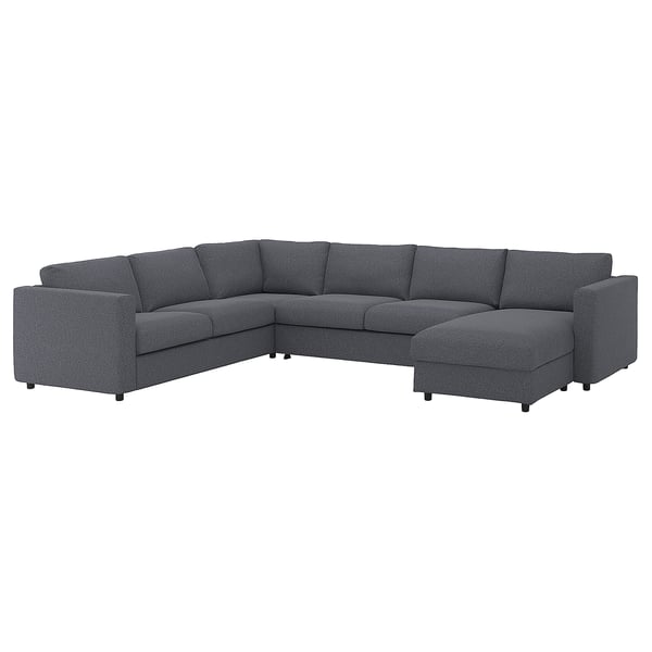 VIMLE crnr sofa-bed, 5-seat w chaise lng, Gunnared medium grey