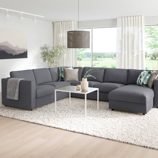 VIMLE crnr sofa-bed, 5-seat w chaise lng, Gunnared medium grey