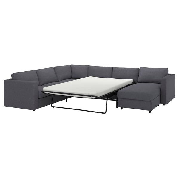 VIMLE crnr sofa-bed, 5-seat w chaise lng, Gunnared medium grey