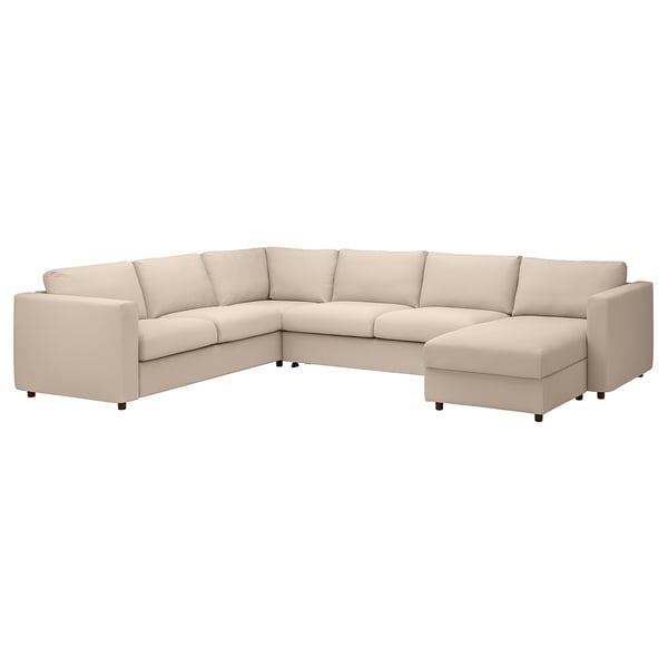VIMLE crnr sofa-bed, 5-seat w chaise lng, Hallarp beige, 200x140 cm