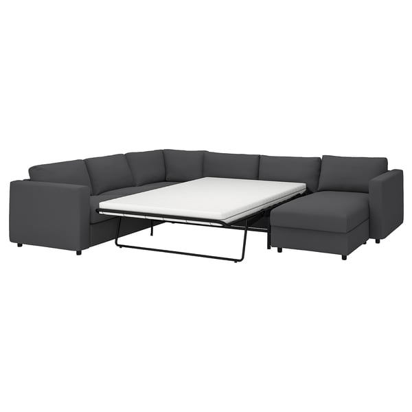 VIMLE crnr sofa-bed, 5-seat w chaise lng, Hallarp grey
