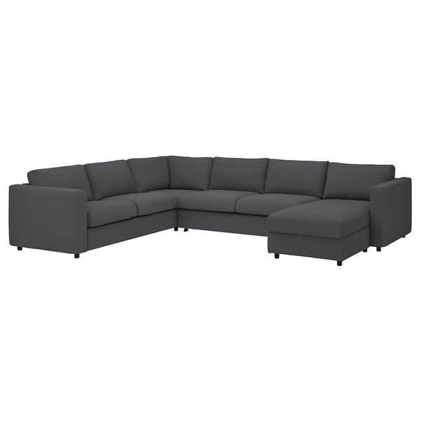 VIMLE crnr sofa-bed, 5-seat w chaise lng, Hallarp grey