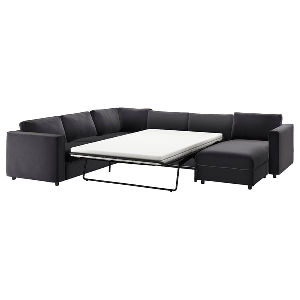 VIMLE corner sofa-bed, 5-seat, with chaise longue/Djuparp dark grey, 200x140 cm