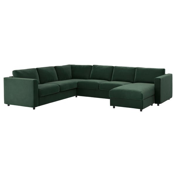 VIMLE corner sofa-bed, 5-seat, with chaise longue/Djuparp dark green, 200x140 cm