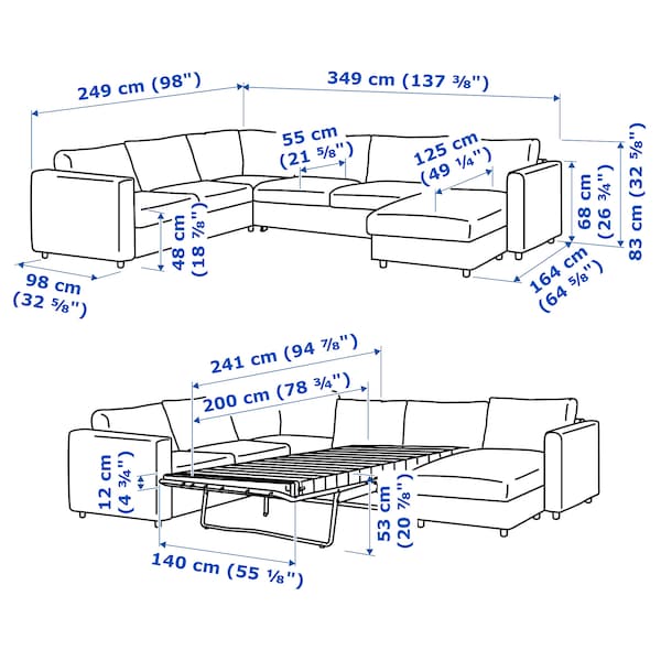 Ikea VIMLE - 5-seater corner sofa bed, with chaise-longue/Hillared beige ,