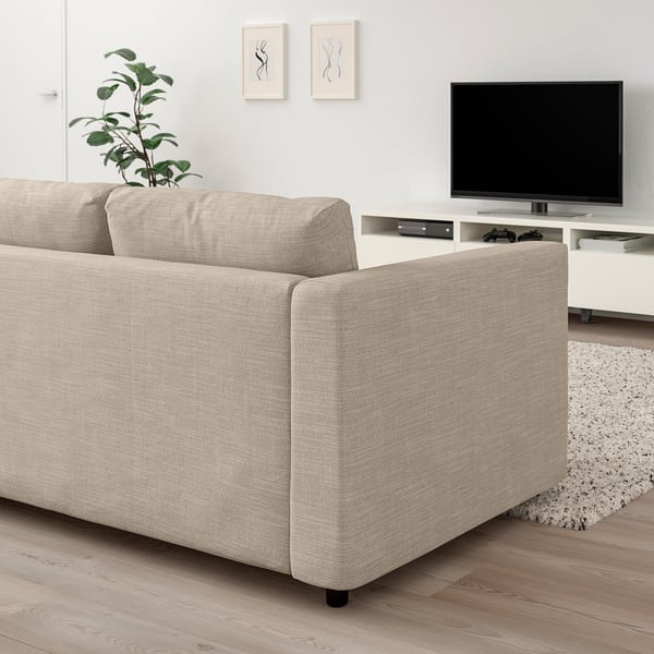 VIMLE corner sofa-bed, 5-seat, with chaise longue/Hillared beige, 200x140 cm