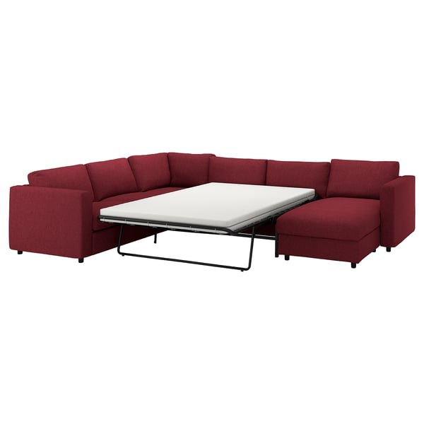 VIMLE corner sofa-bed, 5-seat, with chaise longue/Lejde red/brown, 200x140 cm