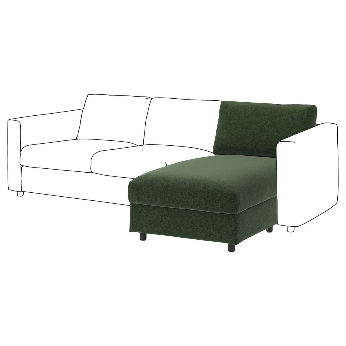 VIMLE chaise longue section, Johanneshov dark green, 81 cm
