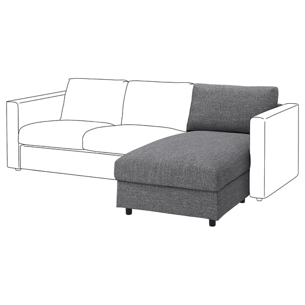 VIMLE chaise longue section, Lejde grey/black, 81 cm