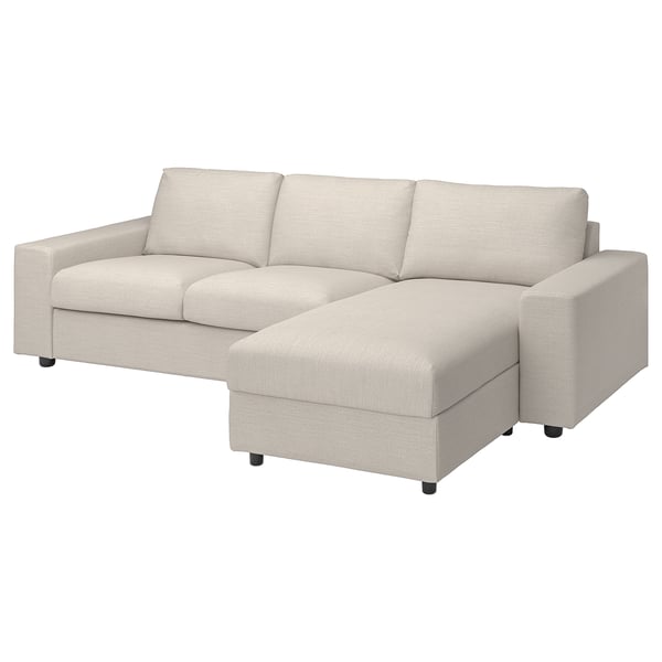 VIMLE cover 3-seat sofa w chaise longue, with wide armrests Gunnared/beige