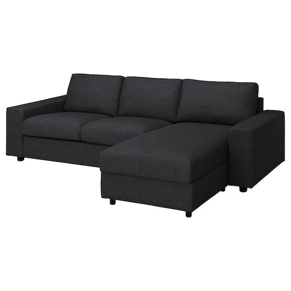 VIMLE - 3-seater sofa/chaise-longue cover, with wide armrests/Hillared anthracite ,