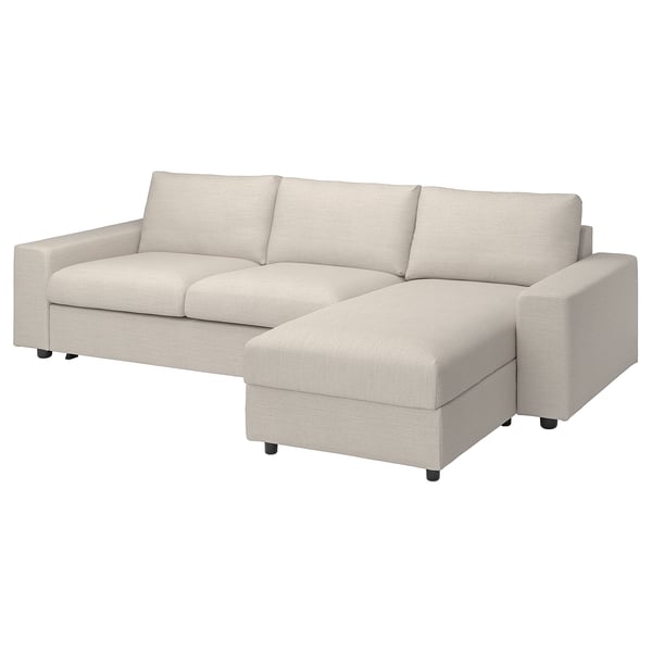 VIMLE cover 3-seat sofa-bed w chaise lng, with wide armrests Gunnared/beige